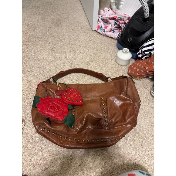 Beverly Feldman Brown Leather Roses Purse GUC  hobo bag - Picture 1 of 11